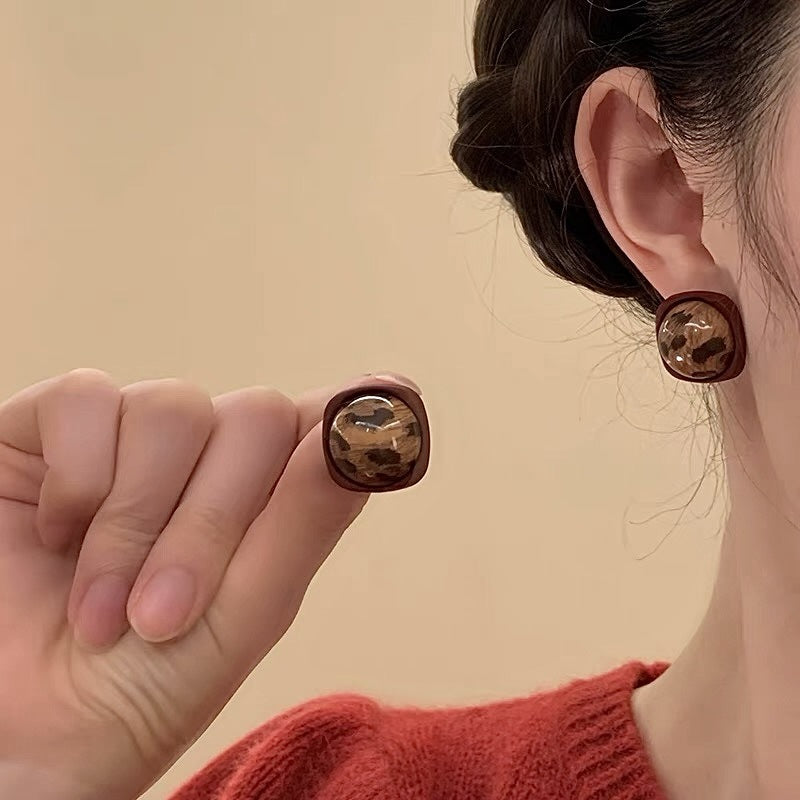 Geometric Leopard Print Niche Design Refined Earrings