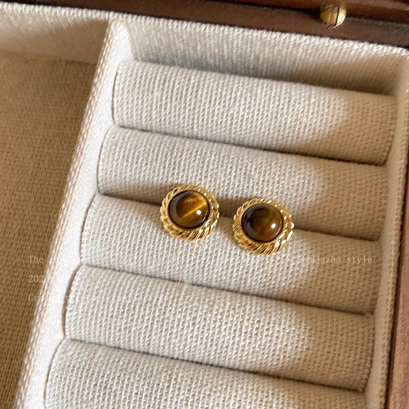 Women's Round Tigereye Atmosphere Retro Graceful Ear Ornaments Earrings