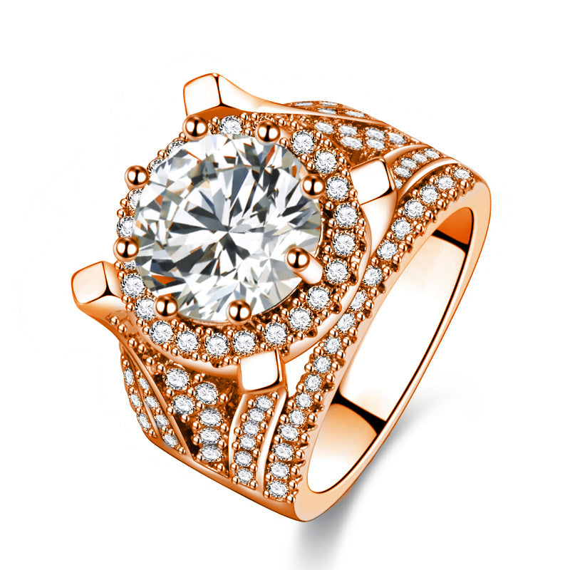 Full Diamond Flower Micro Inlaid Zircon Eight Claw Rings