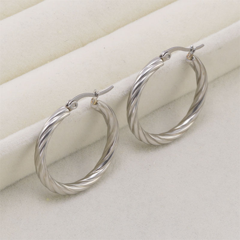 Women's Stainless Steel Exaggerating Circle Twist Plated Earrings