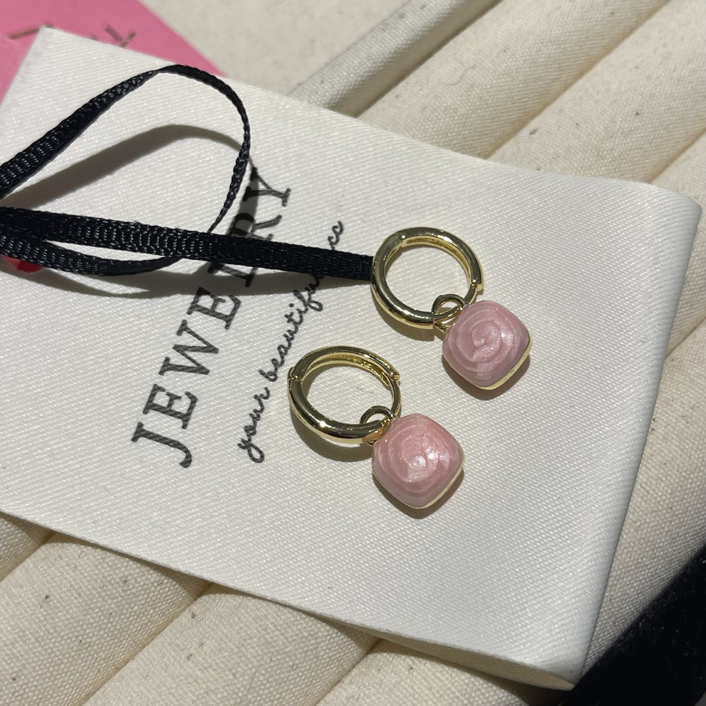 Spring Pink Enamel Collection Sier Light Luxury Earrings
