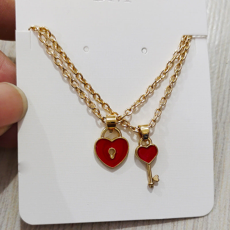 Simple Fashion Small Key Lock Love Gold Necklaces