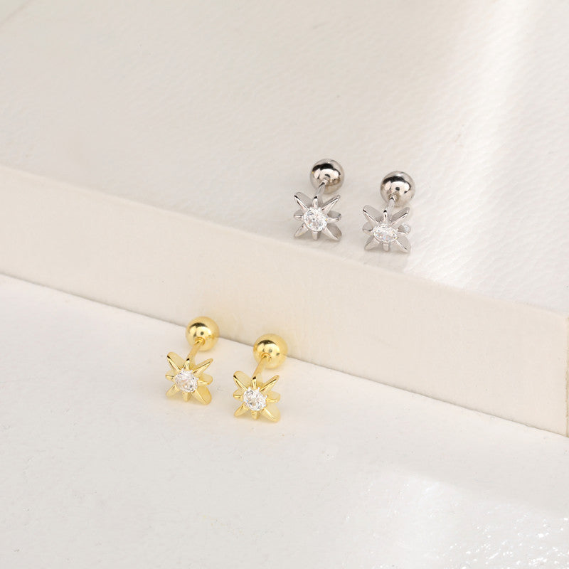 Women's & Men's Small Star Shiny Zircon Sier Screw For Style Earrings