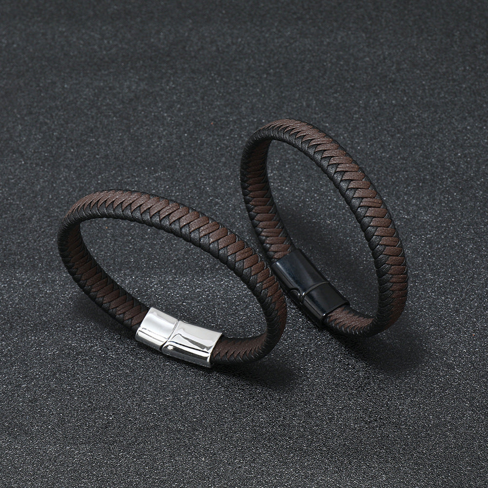 Men's Leather Hand-woven Simple Casual Magnetic Snap Bracelets