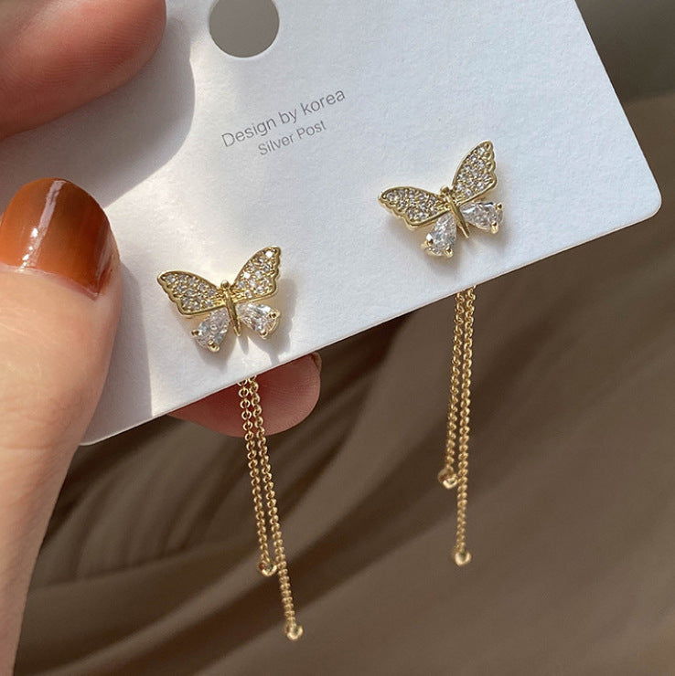 Simple One Style For Diamond Butterfly Fairy Tassel Earrings
