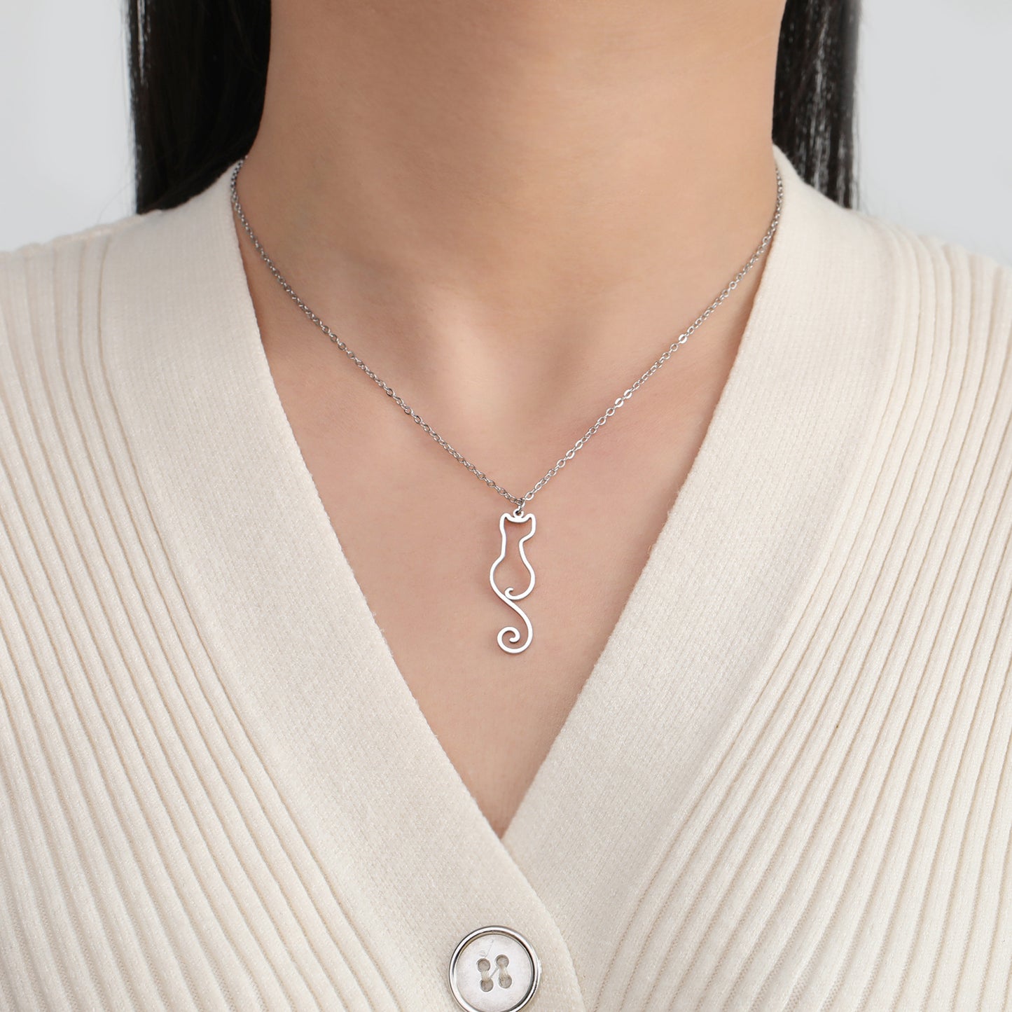 Cute Hollow Cat Fashion Commuter Stainless Steel Pendants