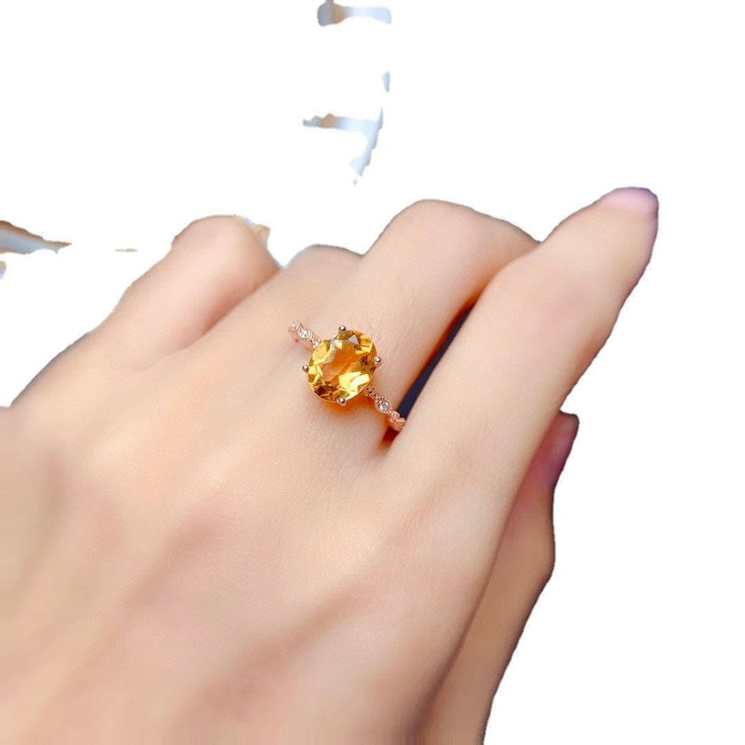 Women's Welfare Imitation Natural Citrine Rose Gold Plated Morgan Stone Rings