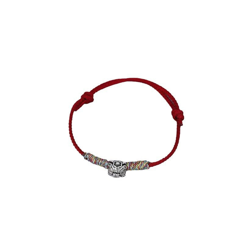 Style Lion Wrist Chain Wine Red Rope Hand-woven Simple Bracelets