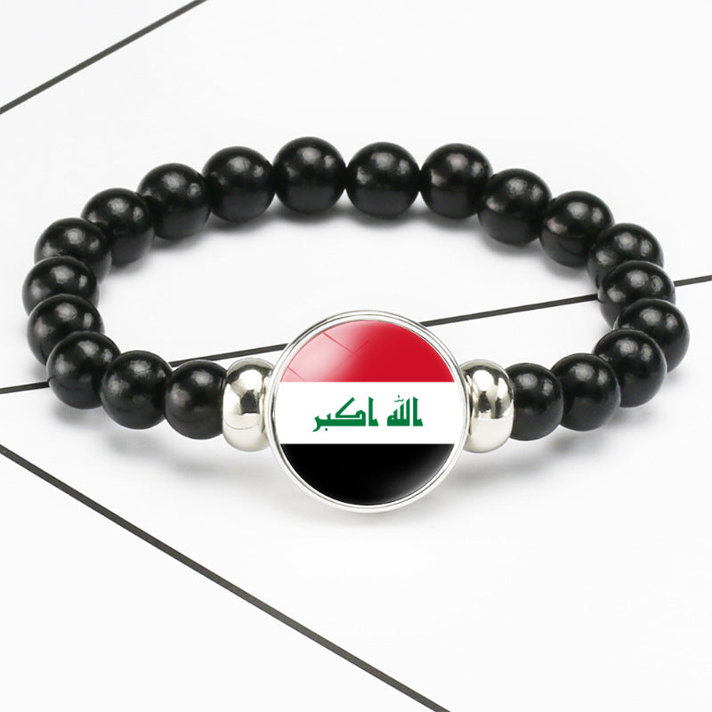 Flag Pattern Time Stone Black Elastic String Beads Bracelets