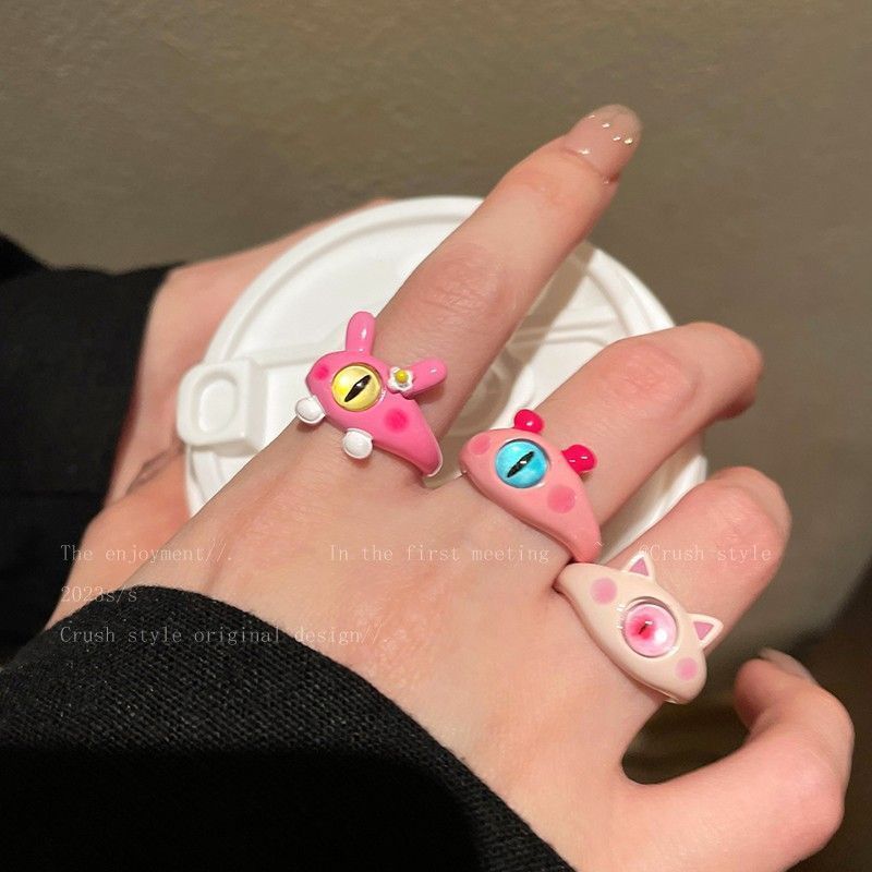 Cute Small Monster Black Cat Female Rings