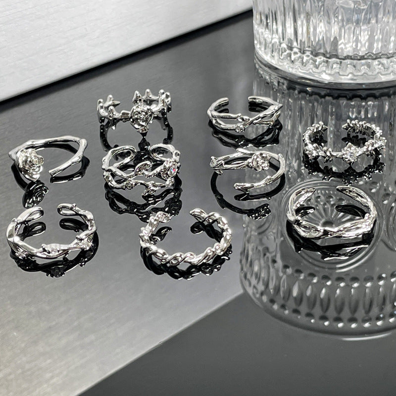 Simple Thorn Rose Open Female Irregular Texture Pleated Rings