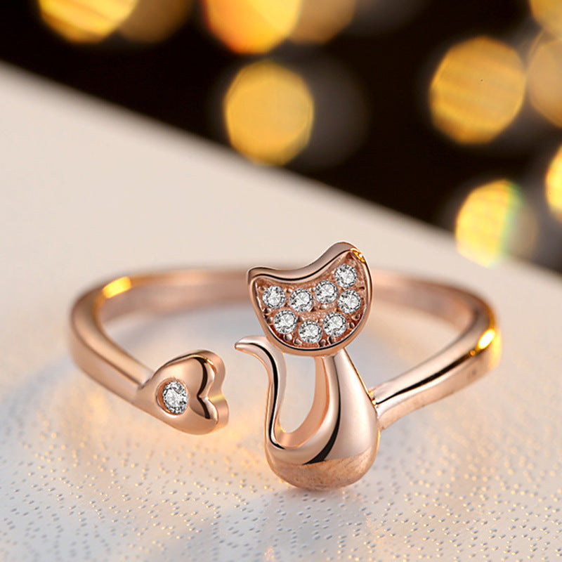 Fashionable Simple Cute Cat Couples Openings Rings