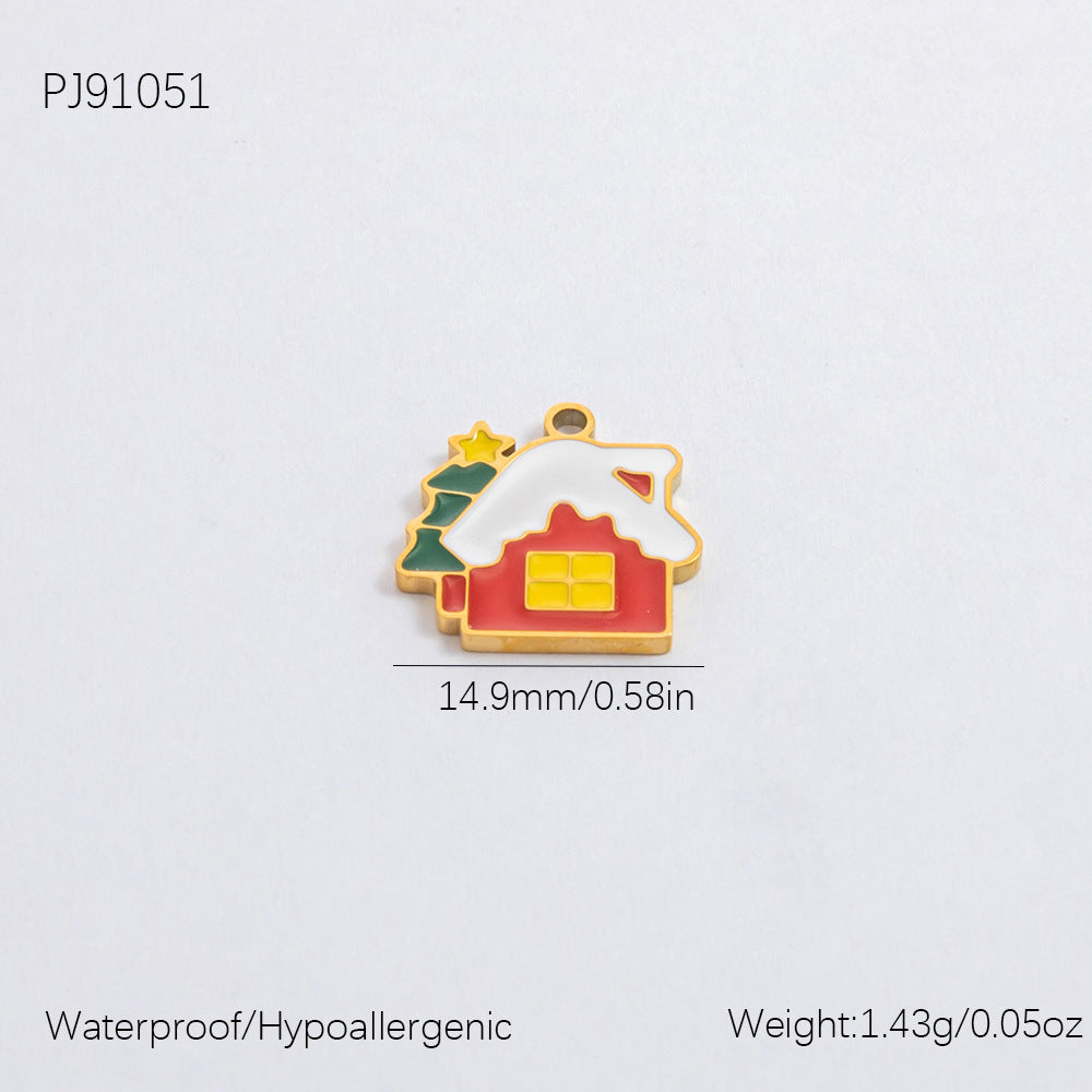 Gold Stainless Steel Christmas Elderly Snowman Necklaces