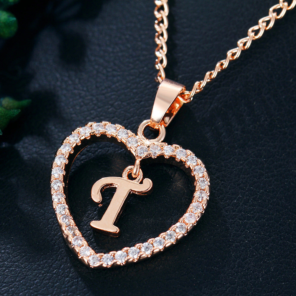 Letter Heart-shaped Zircon Jewelry Clavicle Chain Necklaces