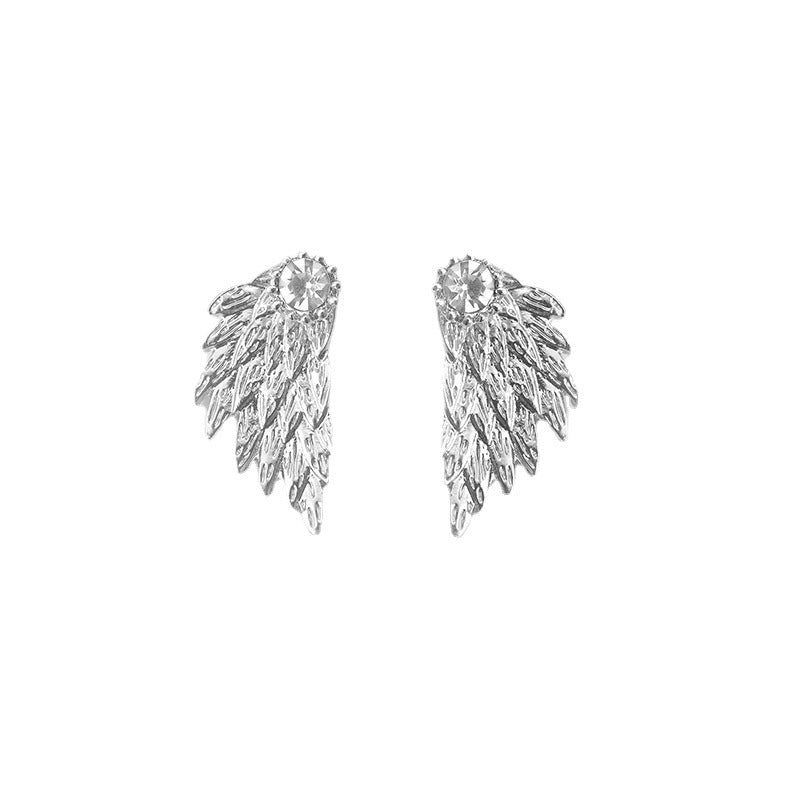 Angel Wings Feather Diamond Alloy Piercing Earrings