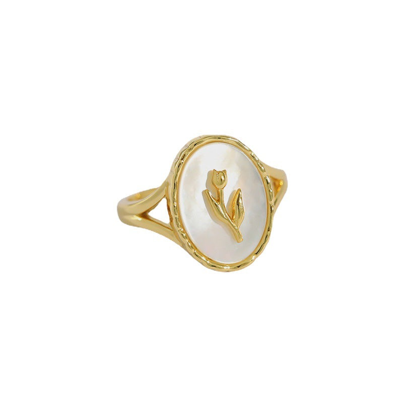 Women's Tulip Open Geometric Ellipse Fritillary Shell Rings