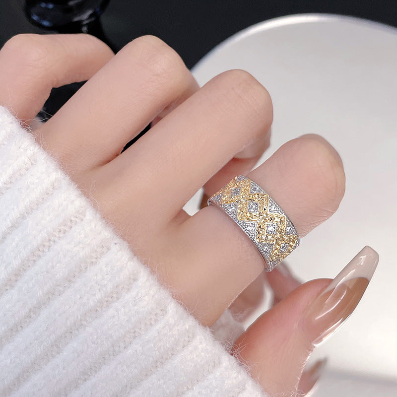Zircon Open Brushed Light Luxury Niche Rings