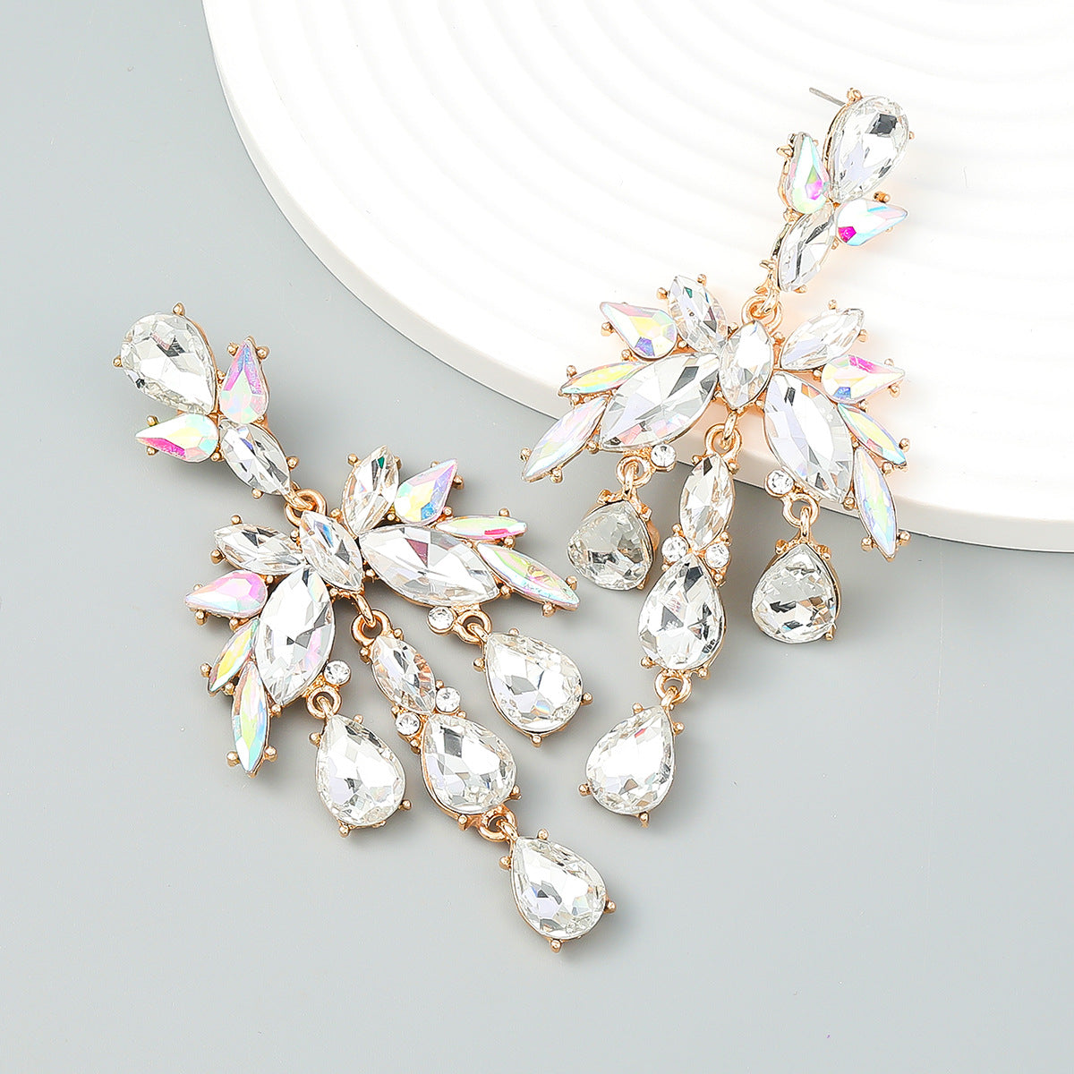 Women's Fashion Style Alloy Diamond Drop-shaped Glass Earrings