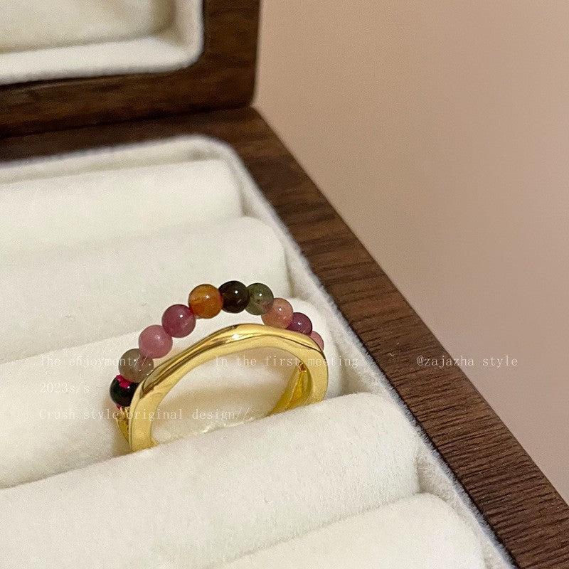 Natural Stone Tourmaline Pearl Suit Design Index Finger Rings