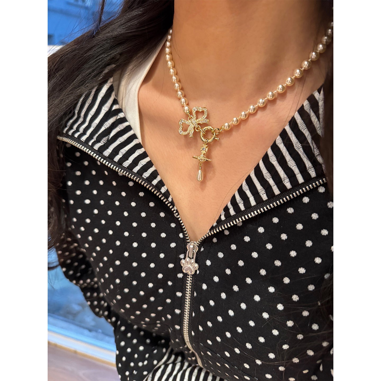 Queen Mother's Bowknot Water Drop Pearl Fine Inlaid Necklaces