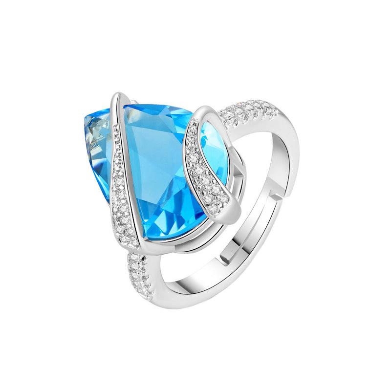 Fashion Sparkling Full Rhinestone Winding Exquisite Dream Blue Rings