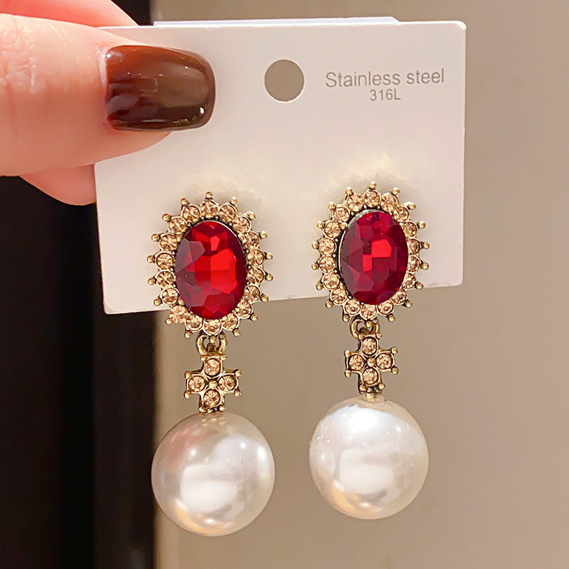 Women's Sier Needle Zircon Life Red Pony Light Luxury Earrings
