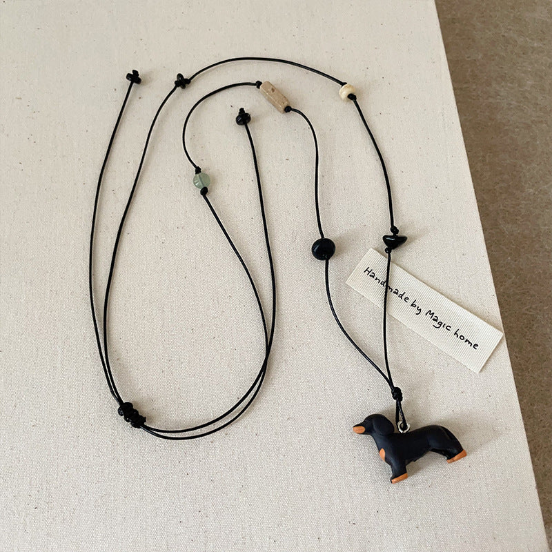Women's Three-dimensional Sausage Dog Natural Stone Colorful Dopamine Cute Necklaces