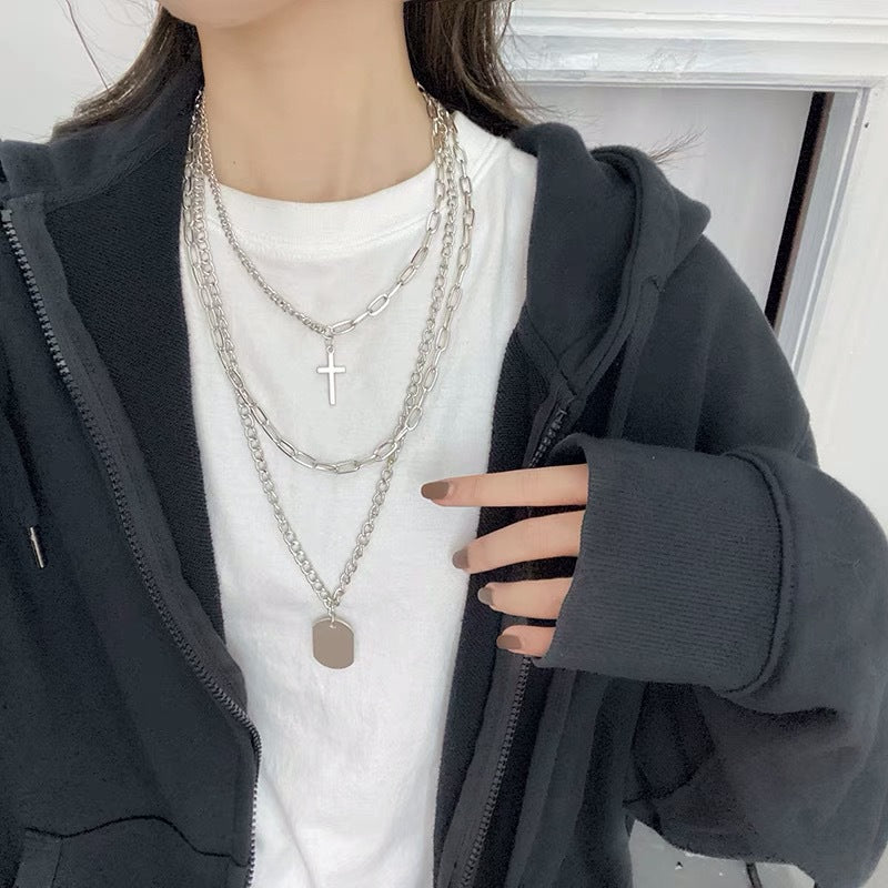Cross Korean Simple Sweater Twin Hip Pendants