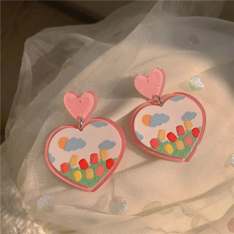 Colorful Flower Niche Design Female Contrast Earrings