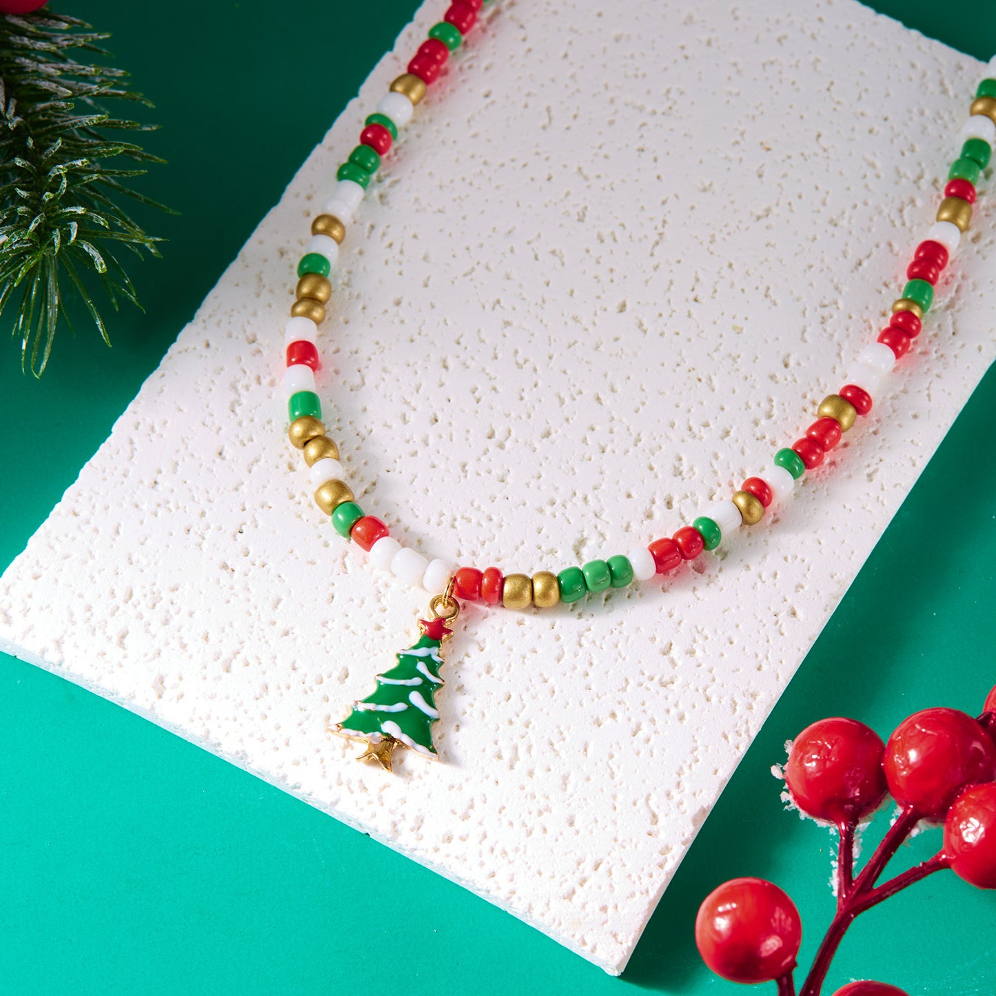 Women's Christmas Bead Fashion Santa Claus Tree Necklaces