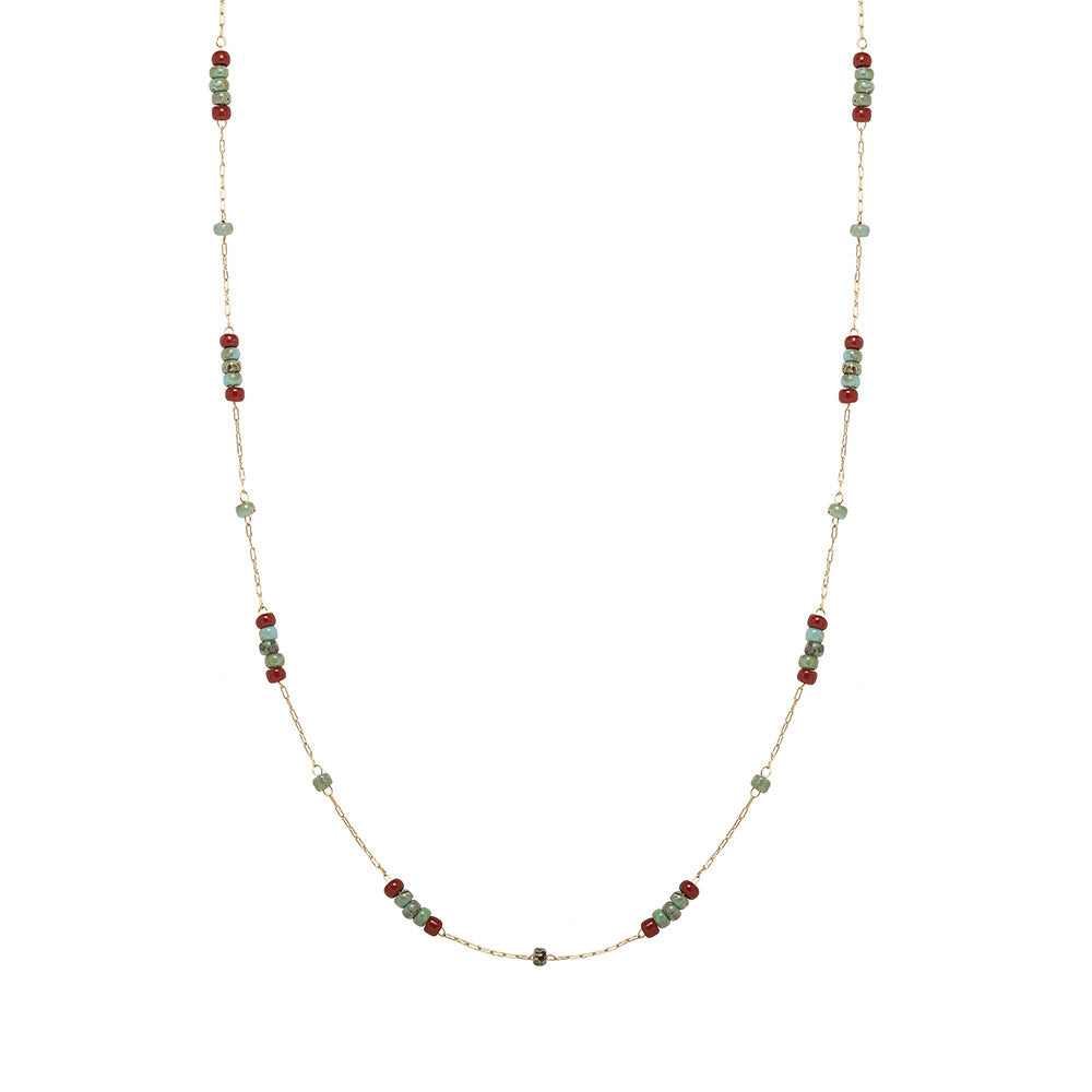 Women's Retro Turquoise Glass Wine Red Contrast Color Beaded Necklaces