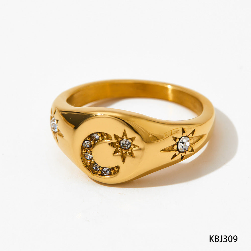 Stainless Steel Retro Star Moon Design Rings
