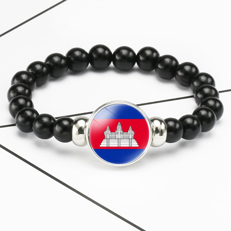 Flag Pattern Time Stone Black Elastic String Beads Bracelets