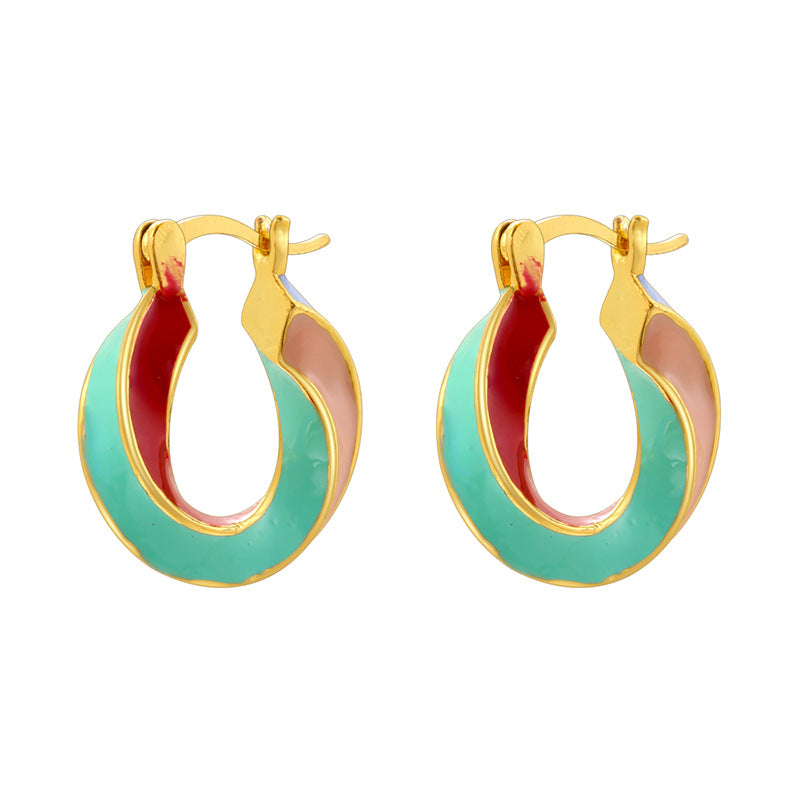 Colorful Oil Twisted Hoop Female Temperament Earrings