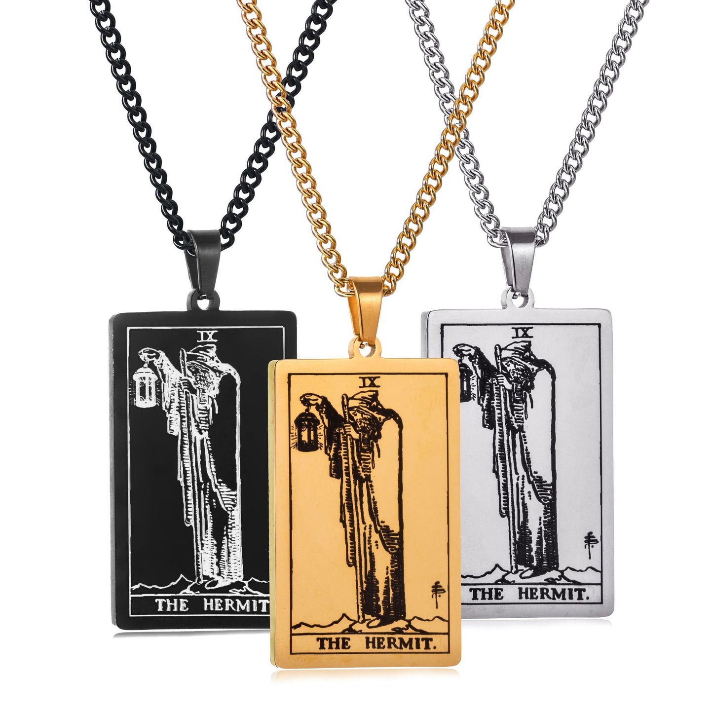 Men's Stainless Steel Tarot Personalized Retro Square Plate Necklaces