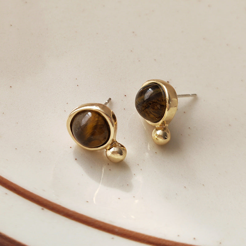 Retro Tigereye Personalized Minority Irregular Ear Earrings