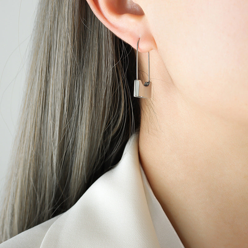 Women's Simple Personality Lock Head Street Style Titanium Steel For Earrings