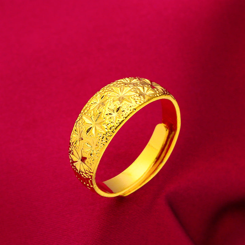 Women's & Men's Glossy Starry Alluvial Gold Open Wide-brimmed Rings