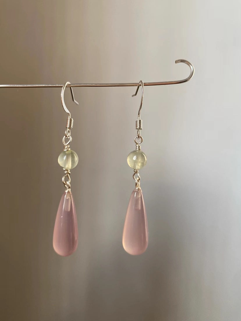 Style Water Drop Chalcedony National Jade Long Earrings