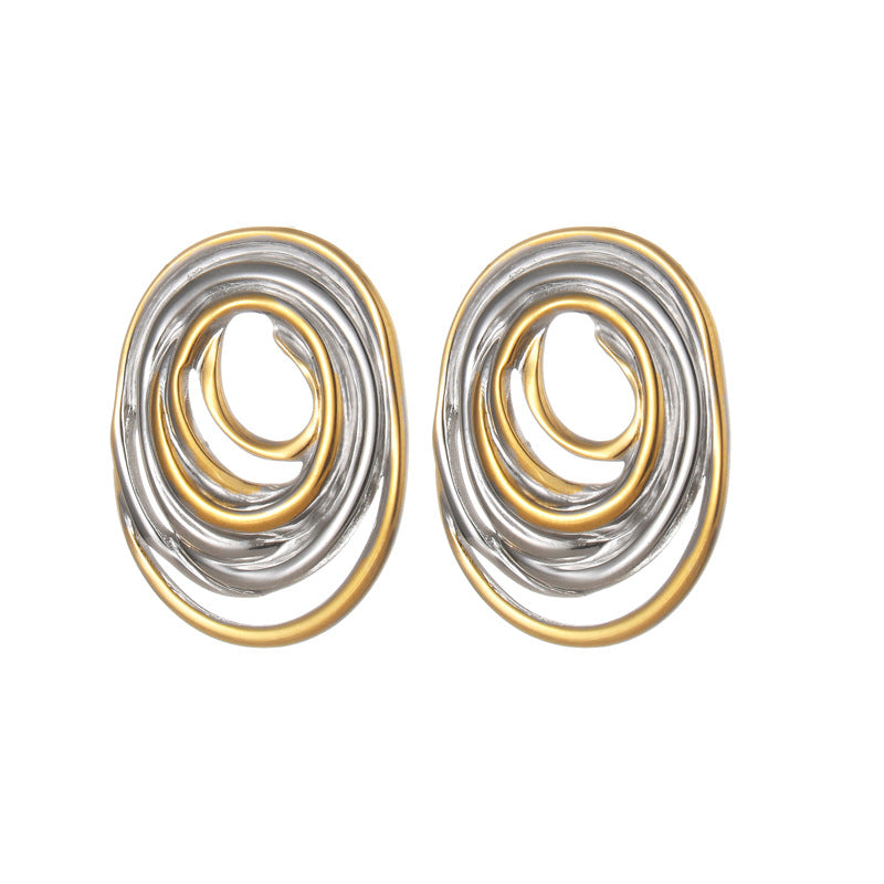 Fashion Oval Line Gold Two-tone Temperament Earrings