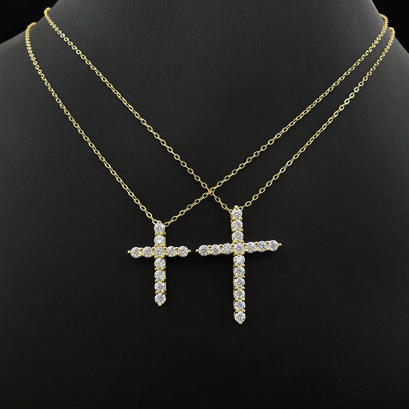Sterling Sier Cross Clavicle Female Moissanite Necklaces