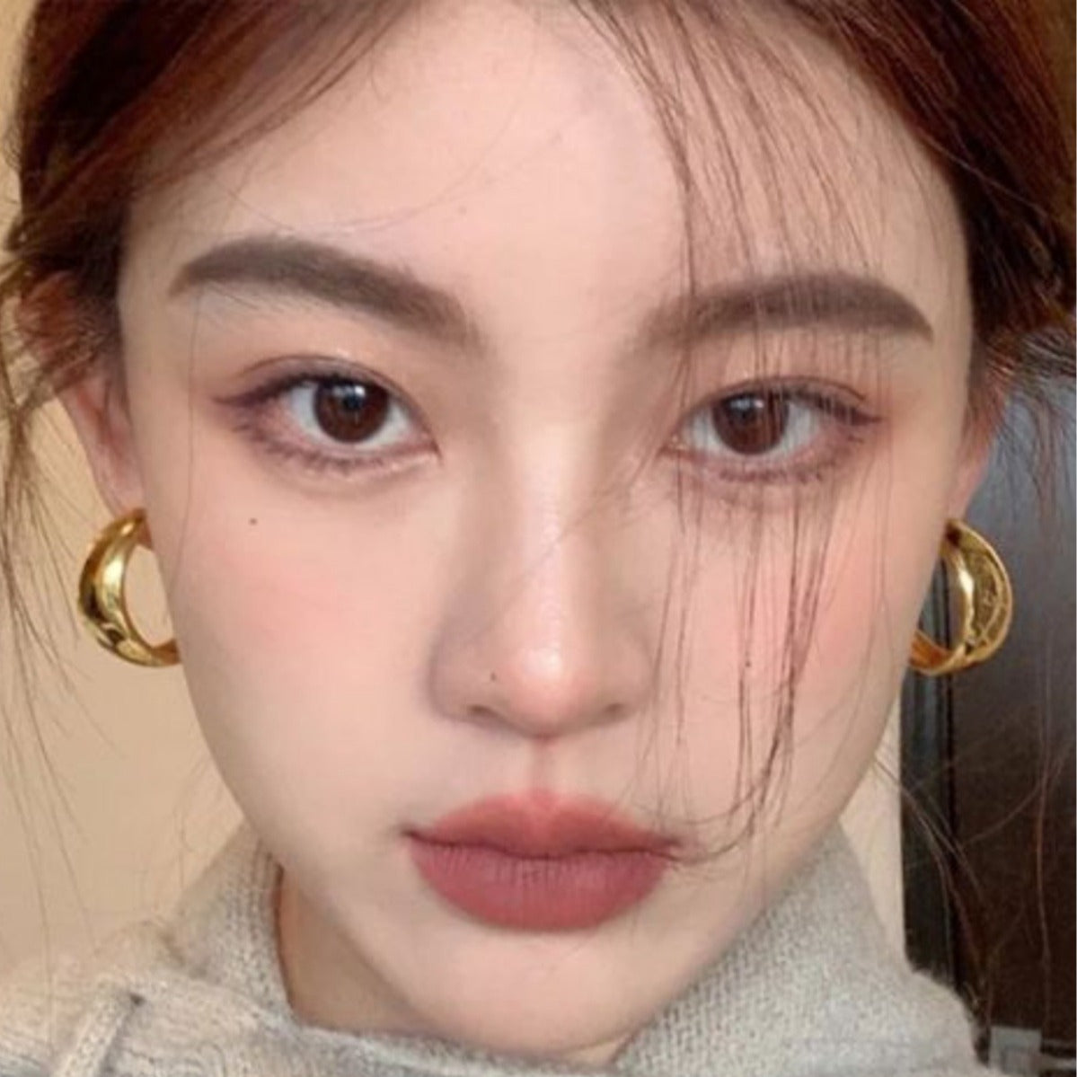 High-grade Round Metal Texture Sier Pin Eardrops Earrings