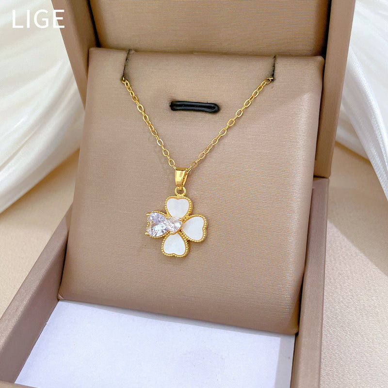 Light Luxury Full Diamond Shell Four-leaf Earrings