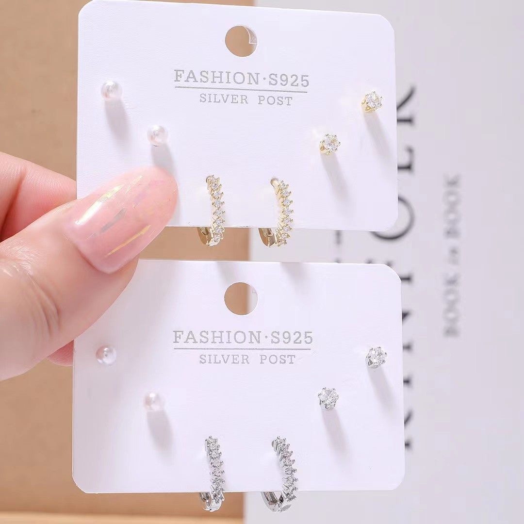 Women's Simple Three Pairs Of White Collar Earrings