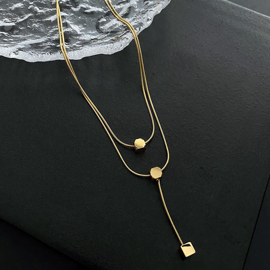 Women's Hip Hop Niche Clavicle Chain Double Layer Square Advanced Necklaces