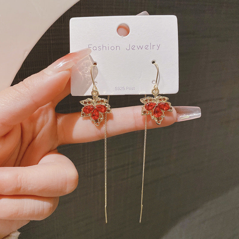 Women's Red Maple Leaf Hanging Trendy Ear Earrings