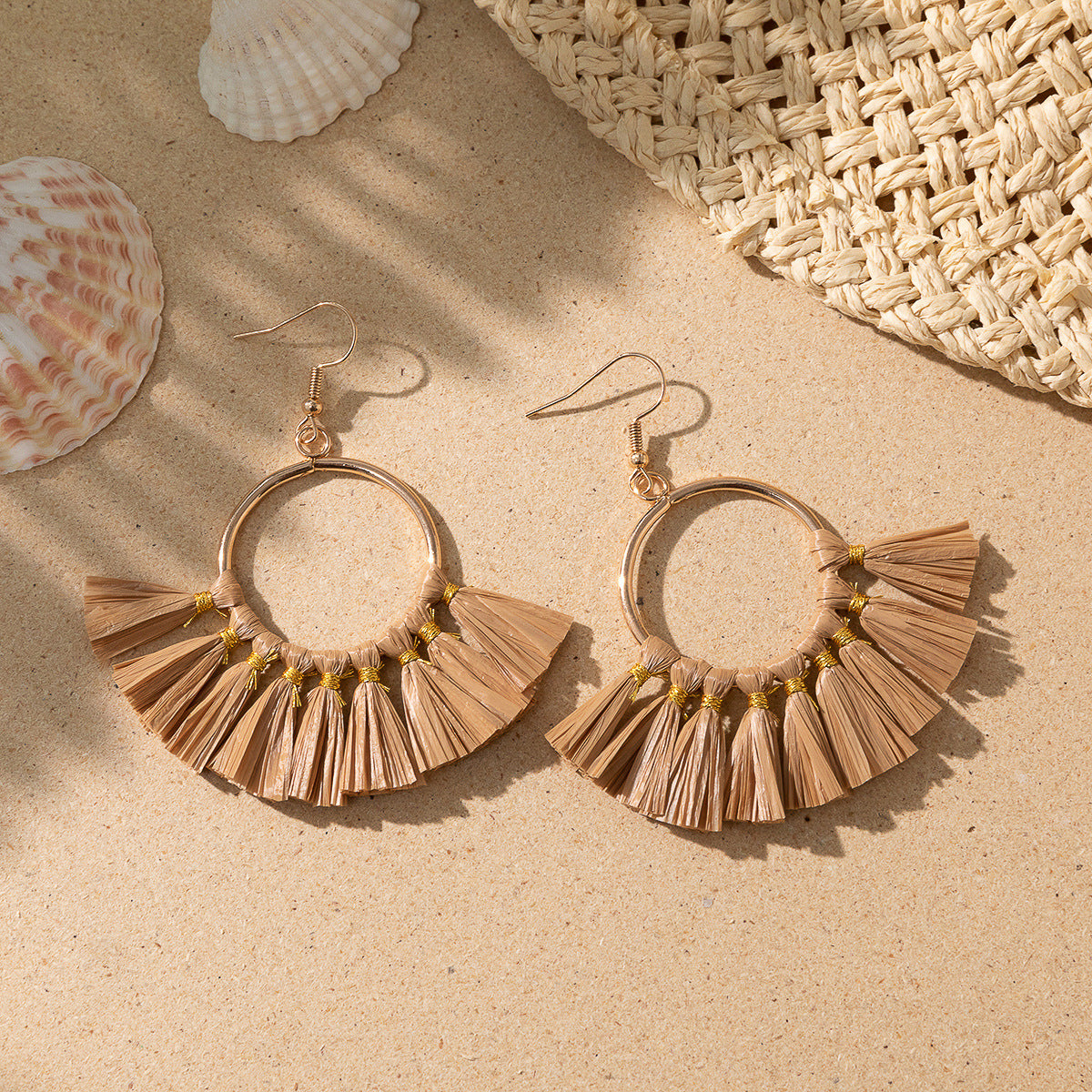 Women's Style Woven Raffia Design Sense Niche Earrings