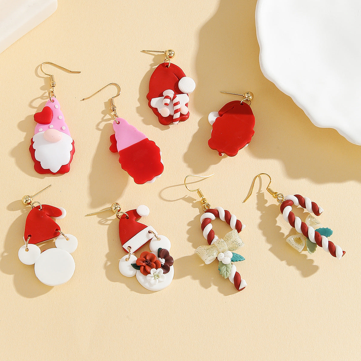 Handmade Polymer Red Santa Claus Clay Cute Earrings