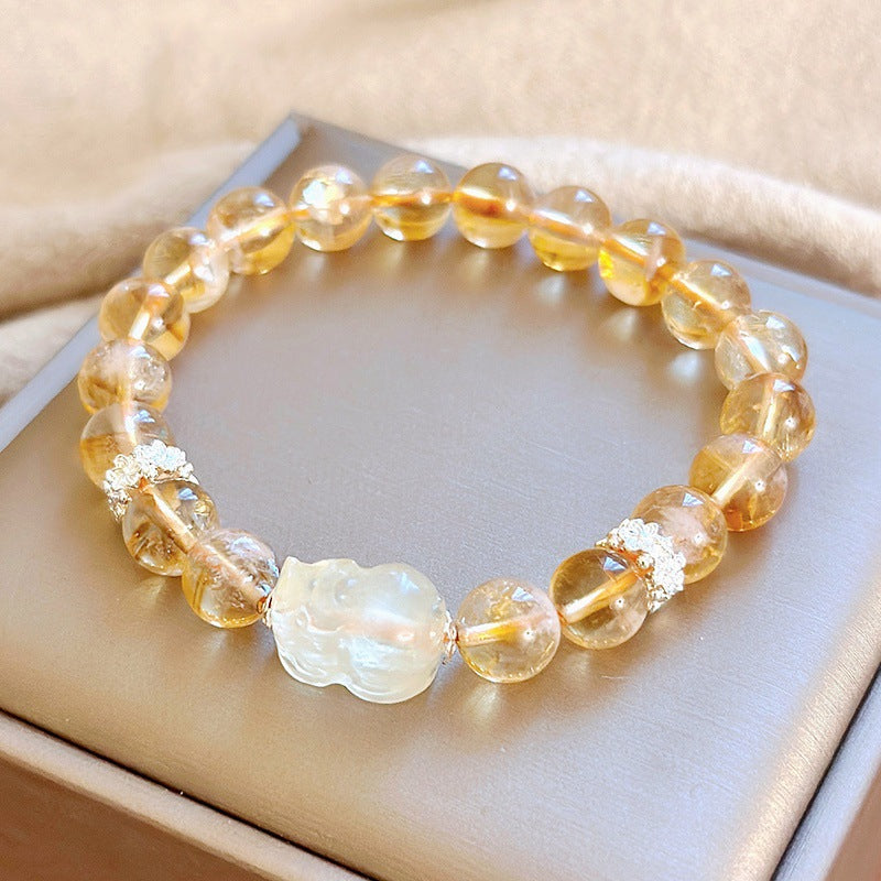 Women's Natural Citrine National Style Lock Of Bracelets