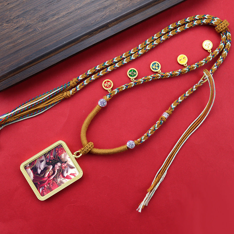 Tibetan Hand Painted Golden Outline Eight Patron Saints Double-sided Necklaces